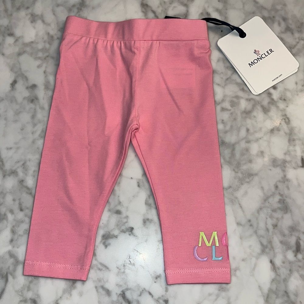 NWT MONCLER LOGO PASTEL PINK LEGGINGS 6/9M